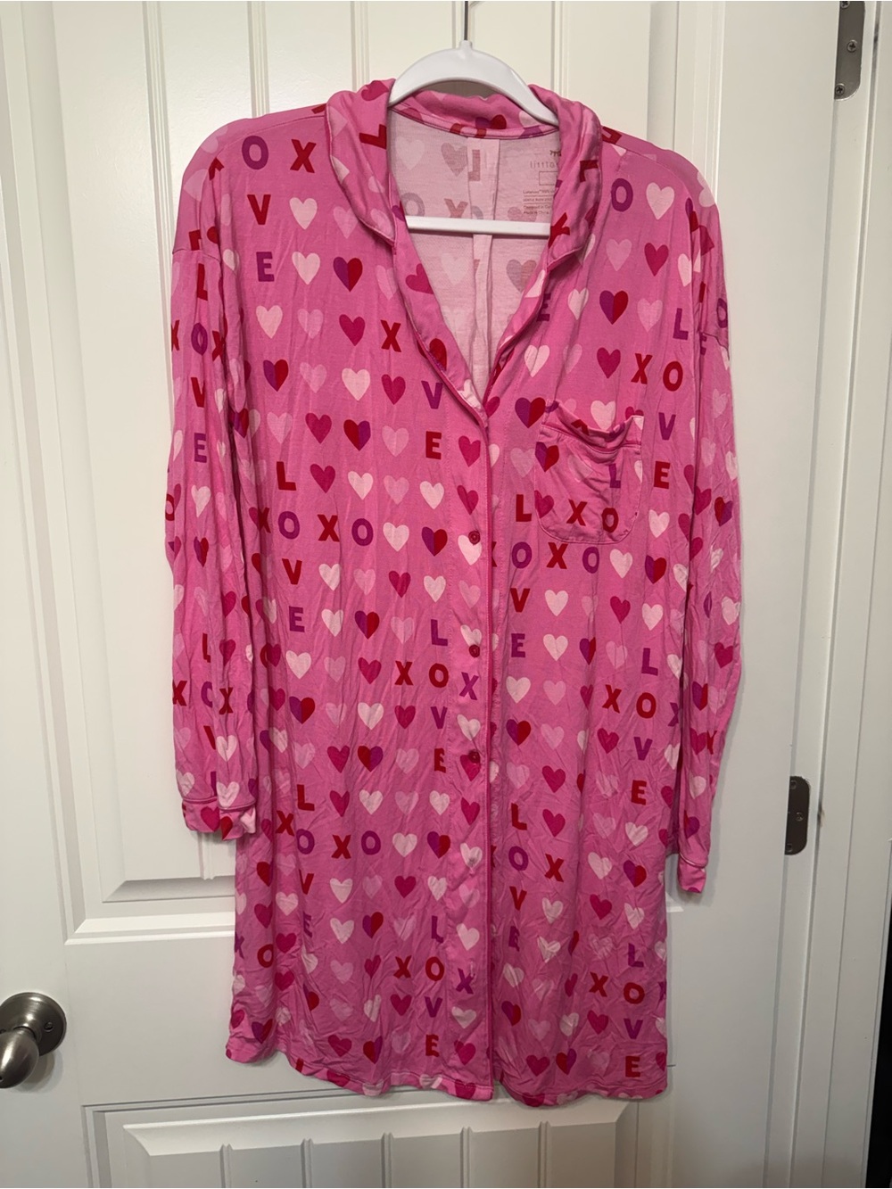 Women’s little sleepies Pink Heart & Love Print Pajama Shirt size Large